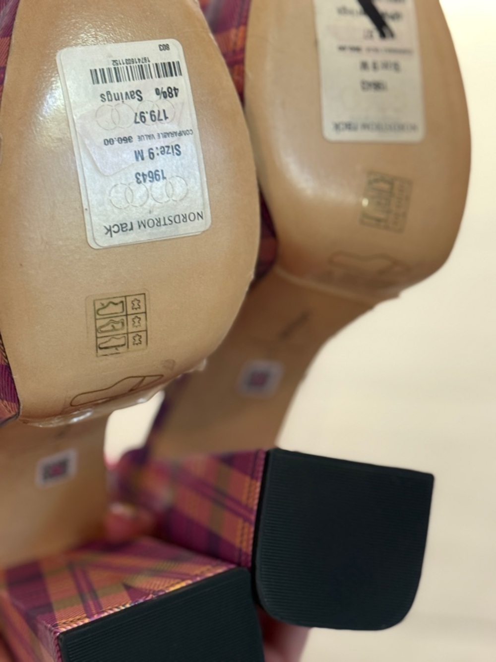 Larroudé Plaid Platform Heels – Pink Multi Statement Ankle Strap Pumps - size 9 - Picture 11 of 12